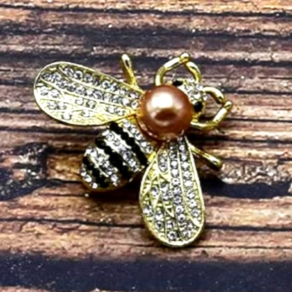 Honey Bee Rhinestone Brooch Pin Gold - Picture 2 of 10